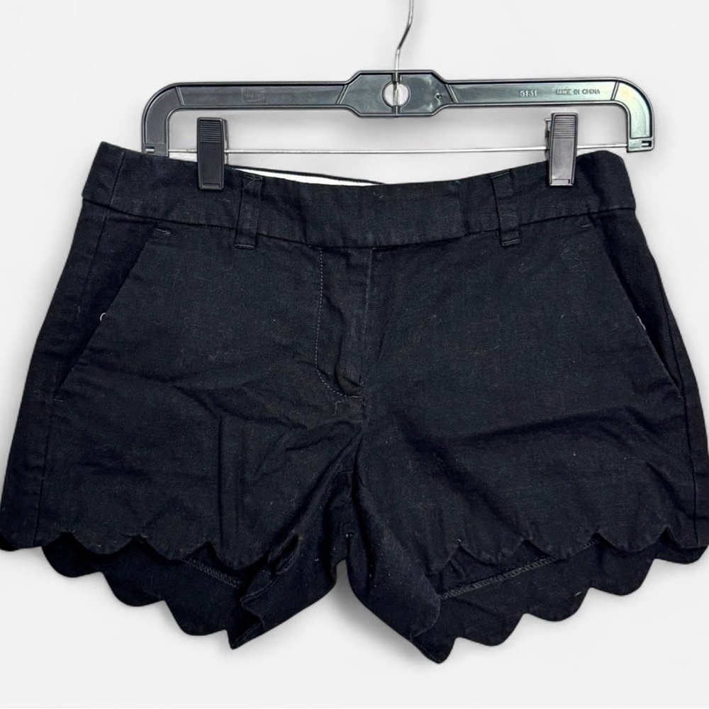 J.Crew Black Scalloped Hem Shorts Preppy Minimalist Coastal Resort Summer Sz 0